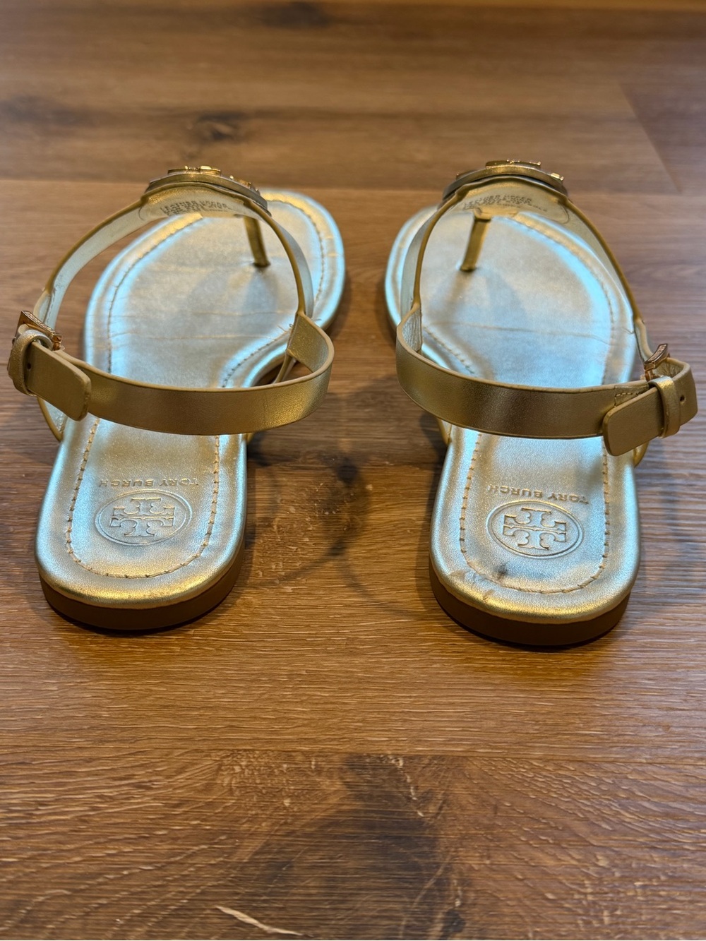 Tory Burch Metallic Gold Logo Thong Sandals - Picture 8 of 13